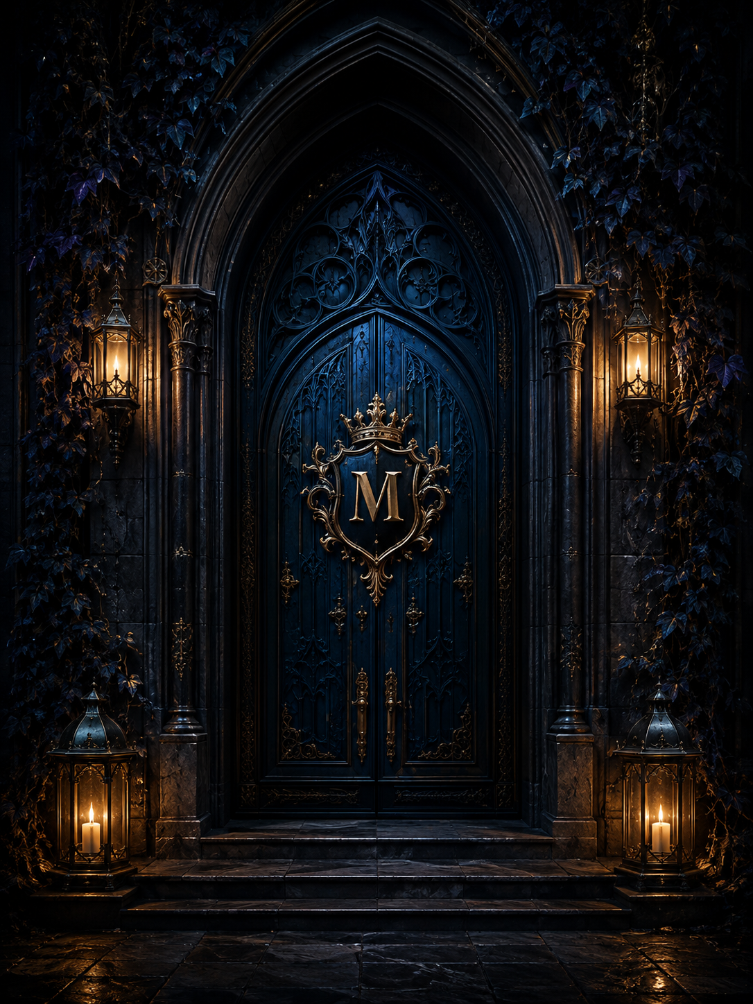 Midnight blue gothic private access doorway